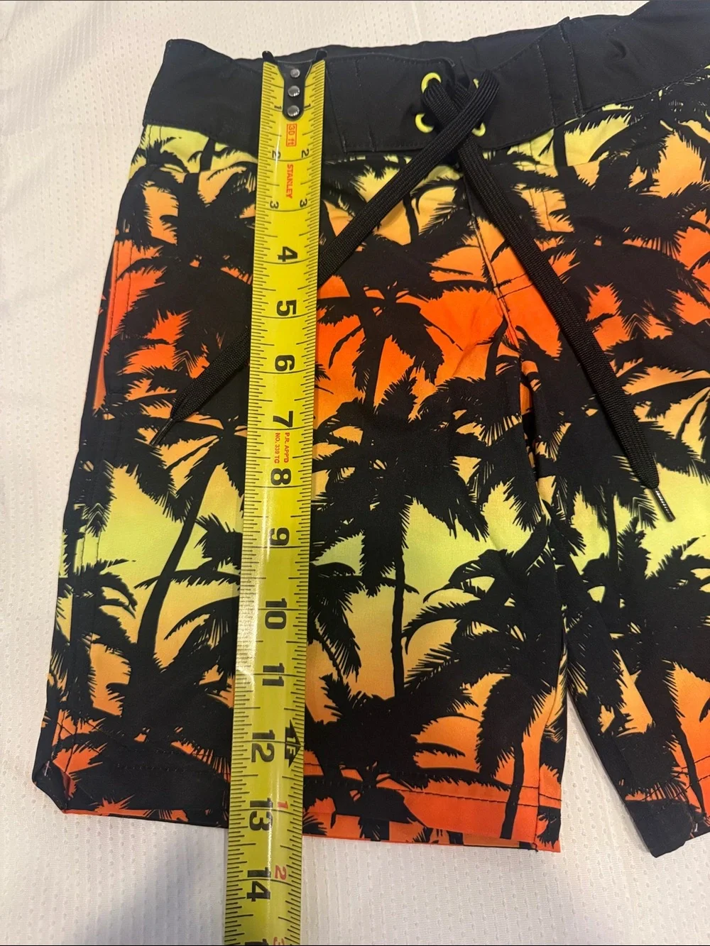 Tropical Palm Print Swim Trunks - Black, Orange, Yellow